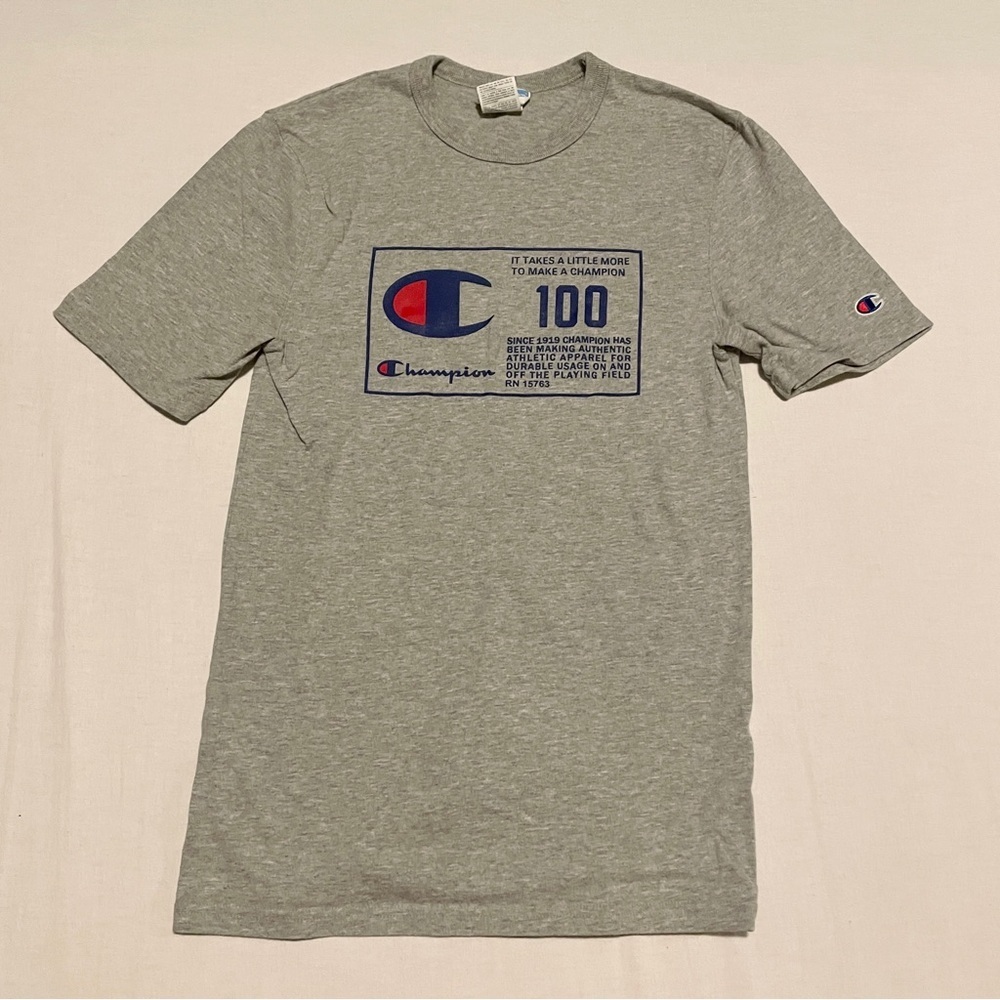 Champion 100th Anniversary Heritage Graphic T-Shirt Grey Small Women’s Slim Fit
